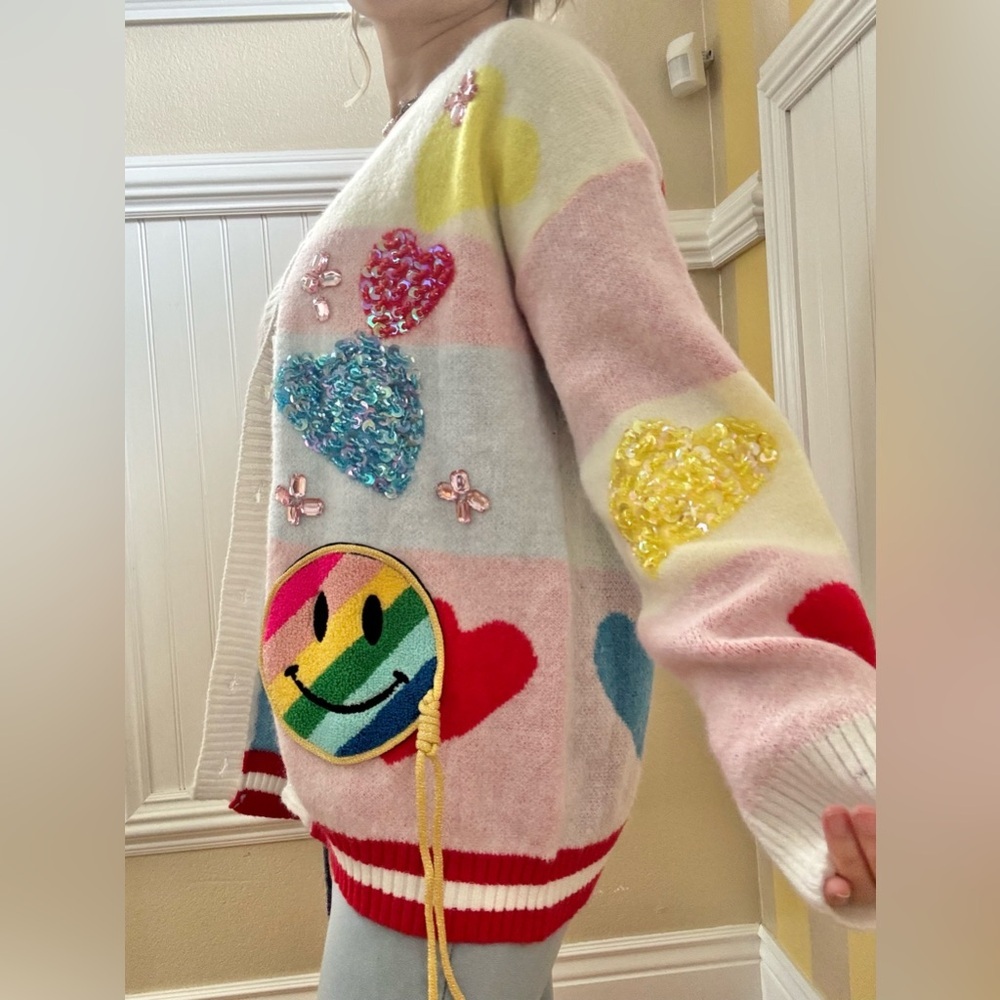 Colorful Smiley Face Cardigan Sweater - Picture 5 of 6